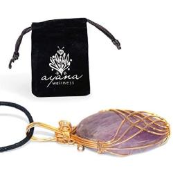 Pure Purple Amethyst Crystal Necklace - for Spiritual Awarness & Peace, Golden Plated Wire Wrap Amethyst Crystal Jewelry, Adjustable Cord Length, Gemstone Chakra Healing Charm