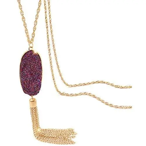 Wowanoo Tassel Necklaces for Women Long Pendant Chain Necklace Oval Stone Necklace Bohemian Sweater Jewelry Wowanoo Tassel Necklaces for Women Long Pendant Chain Necklace Oval Stone Necklace Bohemian Sweater Jewelry