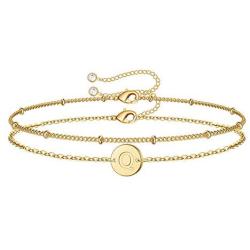 MONOZO Gold Initial Bracelets for Women, Dainty 14K Gold Filled Layered Letter Initial Bracelet Personalized 26 Alphabet Disc Monogram Charm Bracelet Jewelry Gifts for Girls