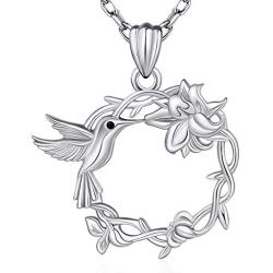 925 Sterling Silver Hummingbird Flower Pendant Necklace Spirit Animal Jewelry Gift for Women Girls