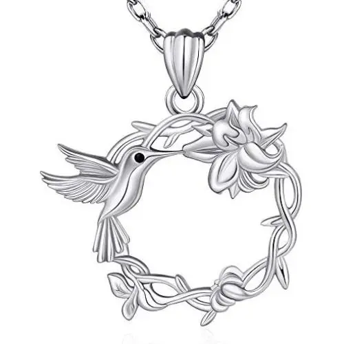 925 Sterling Silver Hummingbird Flower Pendant Necklace Spirit Animal Jewelry Gift for Women Girls 925 Sterling Silver Hummingbird Flower Pendant Necklace Spirit Animal Jewelry Gift for Women Girls