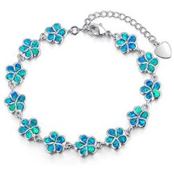 CiNily Adjustable Tennis Bracelet-Oval or Flower Shape White Gold/Sterling Silver Plated Opal Bracelet for Women Girls Gemstone Bracelets