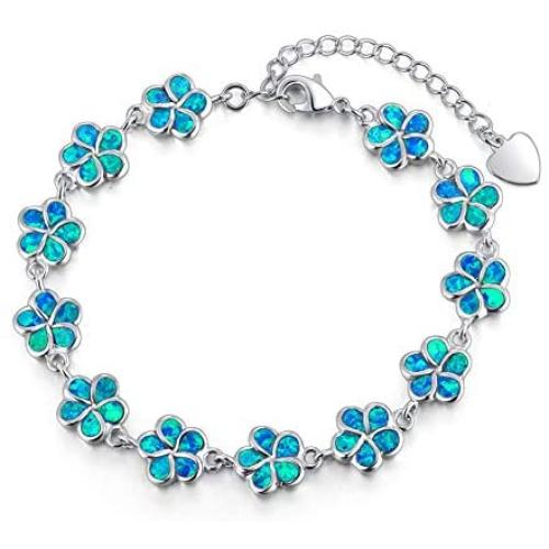 CiNily Adjustable Tennis Bracelet-Oval or Flower Shape White Gold/Sterling Silver Plated Opal Bracelet for Women Girls Gemstone Bracelets