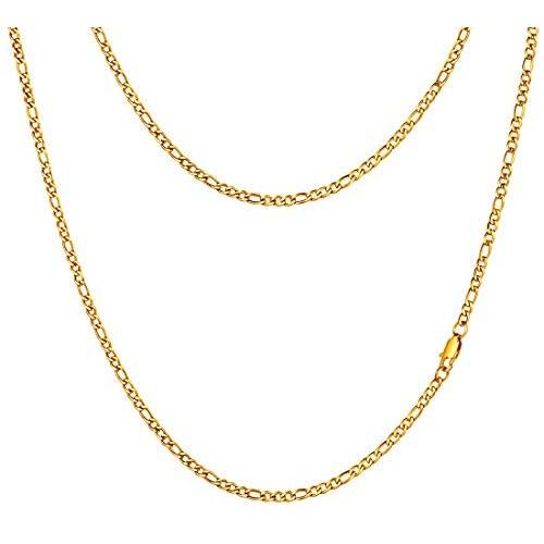 Figaro Chain Men 316 Stainless Steel 3mm/6mm Width Figaro Chains Mens 18 inches-30 inches Necklace Black Gun/18K Gold Plated Hip-Hop Jewelry