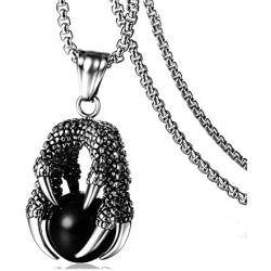 Heavstjer Punk Rock Stainless Steel Dragon Claw Pendant Crystal Ball Necklace,24inches Link Chain