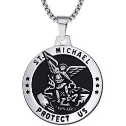 enhong St Michael Necklace Vintage Stainless Steel The Archangel Pendant with Chain