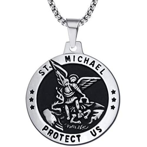 enhong St Michael Necklace Vintage Stainless Steel The Archangel Pendant with Chain