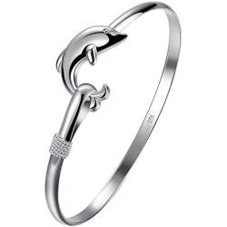 Greendou Fashion Jewelry 925 Sterling Silver Dolphin Bangle Bracelet