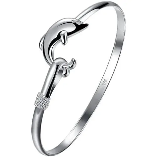 Greendou Fashion Jewelry 925 Sterling Silver Dolphin Bangle Bracelet Greendou Fashion Jewelry 925 Sterling Silver Dolphin Bangle Bracelet