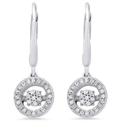 Dancing Diamond''Forever Love'' Dangle Leverback Earrings in 925 Sterling Silver by Parade of Jewels (1/6 ct.tw.)