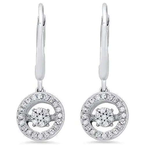 Dancing Diamond''Forever Love'' Dangle Leverback Earrings in 925 Sterling Silver by Parade of Jewels (1/6 ct.tw.) Dancing Diamond''Forever Love'' Dangle Leverback Earrings in 925 Sterling Silver by Parade of Jewels (1/6 ct.tw.)