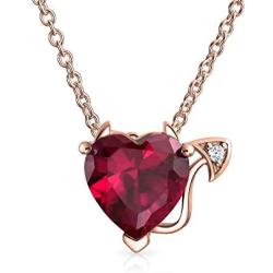 Valentine Red Cubic Zirconia CZ Devil Heart Shape Pendant Necklace For Women 925 Sterling Silver 16 Inch