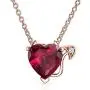 Valentine Red Cubic Zirconia CZ Devil Heart Shape Pendant Necklace For Women 925 Sterling Silver 16 Inch