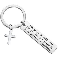 CYTING Christian Gift His Grace is Sufficient His Power is Made Perfect in Weakness 2 Corinthians 12:9 Scripture Keychain Religious Jewelry Bible Verse Gift