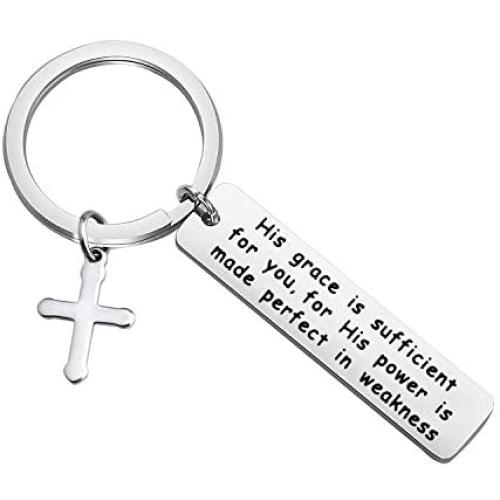 CYTING Christian Gift His Grace is Sufficient His Power is Made Perfect in Weakness 2 Corinthians 12:9 Scripture Keychain Religious Jewelry Bible Verse Gift