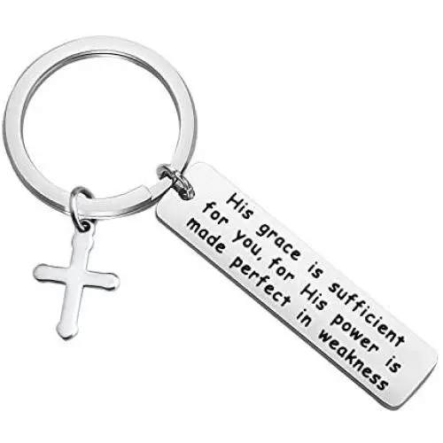 CYTING Christian Gift His Grace is Sufficient His Power is Made Perfect in Weakness 2 Corinthians 12:9 Scripture Keychain Religious Jewelry Bible Verse Gift