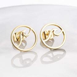 Simple Stainless Steel Round Ocean Wave Stud Earrings for Women Sea Beach Earring Jewelry