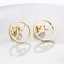 Simple Stainless Steel Round Ocean Wave Stud Earrings for Women Sea Beach Earring Jewelry