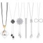 Thunaraz 6Pcs Women Long Rhinestone Sweater Necklace Pearl Crystal Flower Tassel Pendant Long Chain Silver Necklace Jewelry Women Gifts