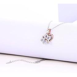GuqiGuli Sterling Silver Dog Paw Print with Rose Gold Heart Charm Pendant Necklace, 18