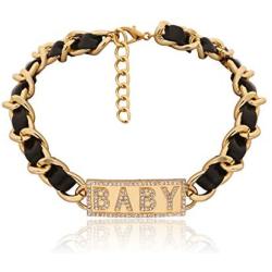 Salircon Black Leather Collar Chain Choker Necklace Gold Chunky Chain Goth Statement Power Girl Pendant for Women Girl