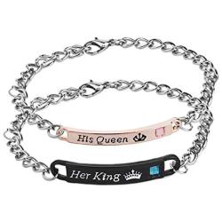 4 Piece Her King His Queen Necklace Bracelet Set Couple Neckalce Bracelets Trendy Crown Crystal Necklace Dainty Metal Bracelet for Women Girls Jewelry