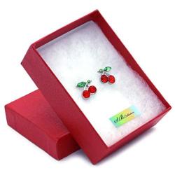 SoulBreeze Green Leaf Red Fruit Cherry Stud Post Earrings Charm Set Christmas Fashion Jewelry