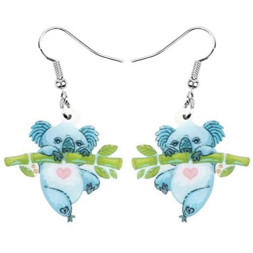 DOWAY Acrylic Charm Cute Cartoon Bamboo Australian Koala Earrings Drop Dangle Jewelry Natural Decoration for Women Girls Funny Party Gifts