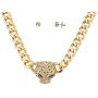 LUX ACCESSORIES Pave Panther Chain Link Bling Necklace Matching Stud Earrings