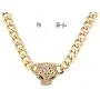 LUX ACCESSORIES Pave Panther Chain Link Bling Necklace Matching Stud Earrings