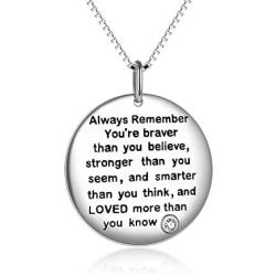 YFN Sterling Silver Always Remember You are Braver Than You Believe Jewelry Pendant Necklace Inspirational Gifts