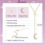 Sllaiss 925 Sterling Silver Moon&Star Necklace Pendant Lariat Y Necklace14K Gold Plated Jewelry for Women, Set with Swarovski Crystals