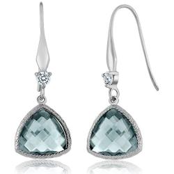 Gem Stone King 925 Sterling Silver Simulated Aquamarine Dangle Earrings For Women (5.75 Cttw Trillion Checkerboard Cut 12MM)