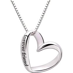 ALOV Jewelry Sterling Silver Forever Friend Love Heart Pendant Necklace
