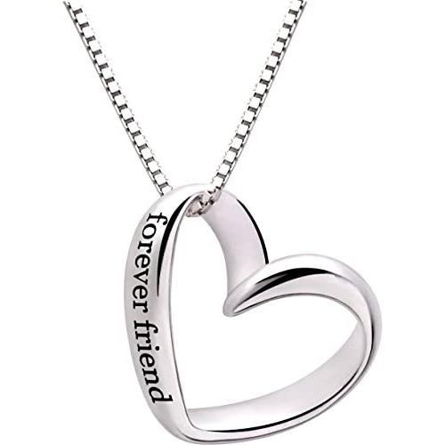 ALOV Jewelry Sterling Silver Forever Friend Love Heart Pendant Necklace