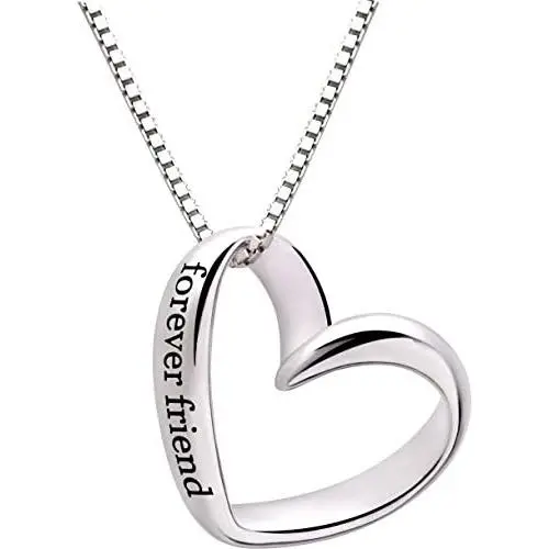 ALOV Jewelry Sterling Silver Forever Friend Love Heart Pendant Necklace