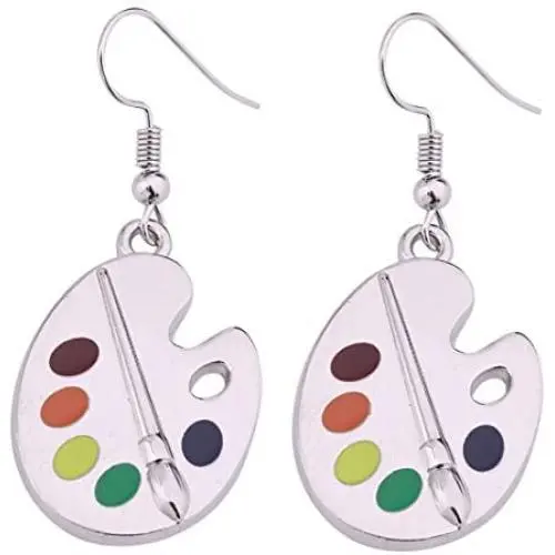 Fashion Design Paint Brush And Colorful Paint Palette Drop Earrings Artist Painter Jewelry Fashion Design Paint Brush And Colorful Paint Palette Drop Earrings Artist Painter Jewelry