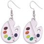 Fashion Design Paint Brush And Colorful Paint Palette Drop Earrings Artist Painter Jewelry