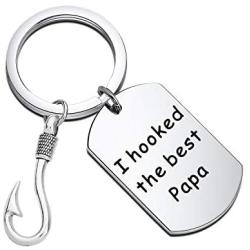 CENWA Papa Keychain Grandpa Fishing Hook Keychain Grandfather Gift I Hooked The Best Papa Keychain