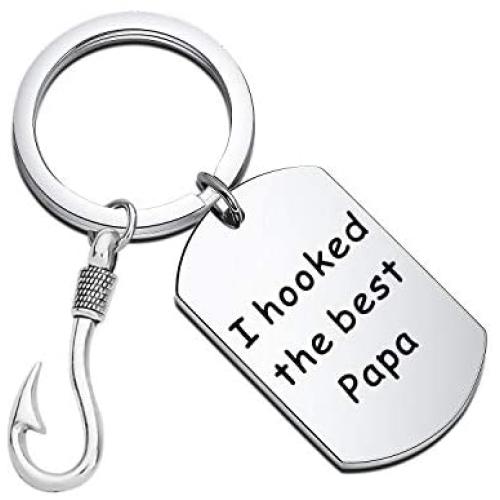 CENWA Papa Keychain Grandpa Fishing Hook Keychain Grandfather Gift I Hooked The Best Papa Keychain