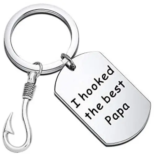 CENWA Papa Keychain Grandpa Fishing Hook Keychain Grandfather Gift I Hooked The Best Papa Keychain