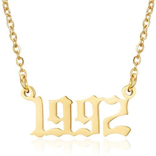RINHOO Birth Year Number Pendant Necklace Stainless Steel Gold Number Birthday Necklace Chain Jewelry for Women Girl