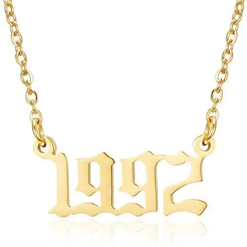 RINHOO Birth Year Number Pendant Necklace Stainless Steel Gold Number Birthday Necklace Chain Jewelry for Women Girl RINHOO Birth Year Number Pendant Necklace Stainless Steel Gold Number Birthday Necklace Chain Jewelry for Women Girl