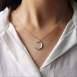 Dtja Minimalist Moon Necklace for Women Girls Kids Sterling Silver Gold Plated Tiny Small Simple Polished Thin Horn Crescent Moon Pendant Choker Necklace Adjustable Chain 18'' Cute Jewelry Gift