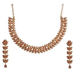 Touchstone Hollywood Glamour White Crystals Paisley Motif Grand Jewelry Necklace in Antique Tone for Women