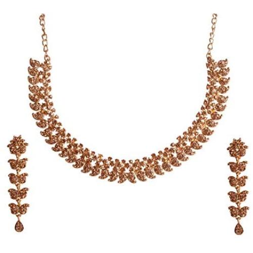 Touchstone Hollywood Glamour White Crystals Paisley Motif Grand Jewelry Necklace in Antique Tone for Women