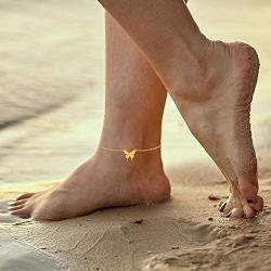 Joycuff Butterfly Anklet Dainty 18K Real Gold Ankle Jewelry Personalized Simple Initial Letter M Alphabet Unique Beach Gifts for Women Her Girls Mom Daughter Sister Wife Girlfriend