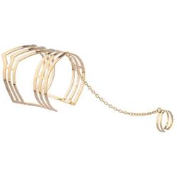 Lux Accessories V Metal Cuff Bracelet Slave Chain Adjustable Ring Combo