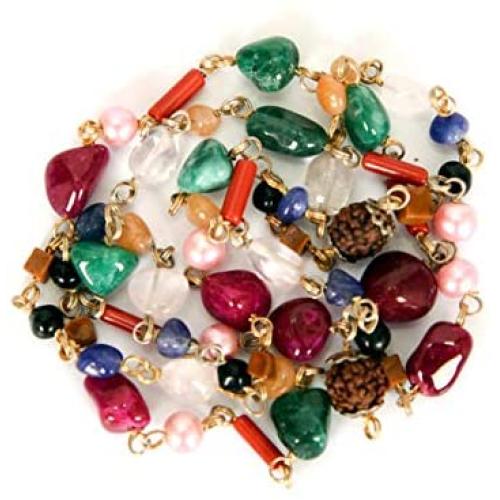 Gorgeous Indian Handmade Nine Semi Precious Stone (Navaratna) Necklace Also Removes Negative Energy Thoughts and Brings Good Luck Ideal for Girls Women and As Gift