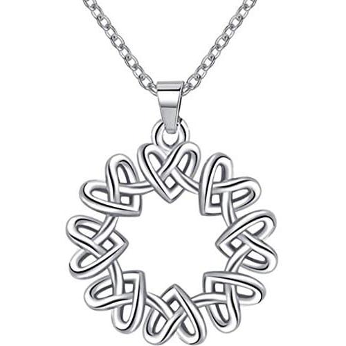 Jude Jewelers White Gold Plated Knotted Braid Heart Round Shape Pendent Statement Necklace